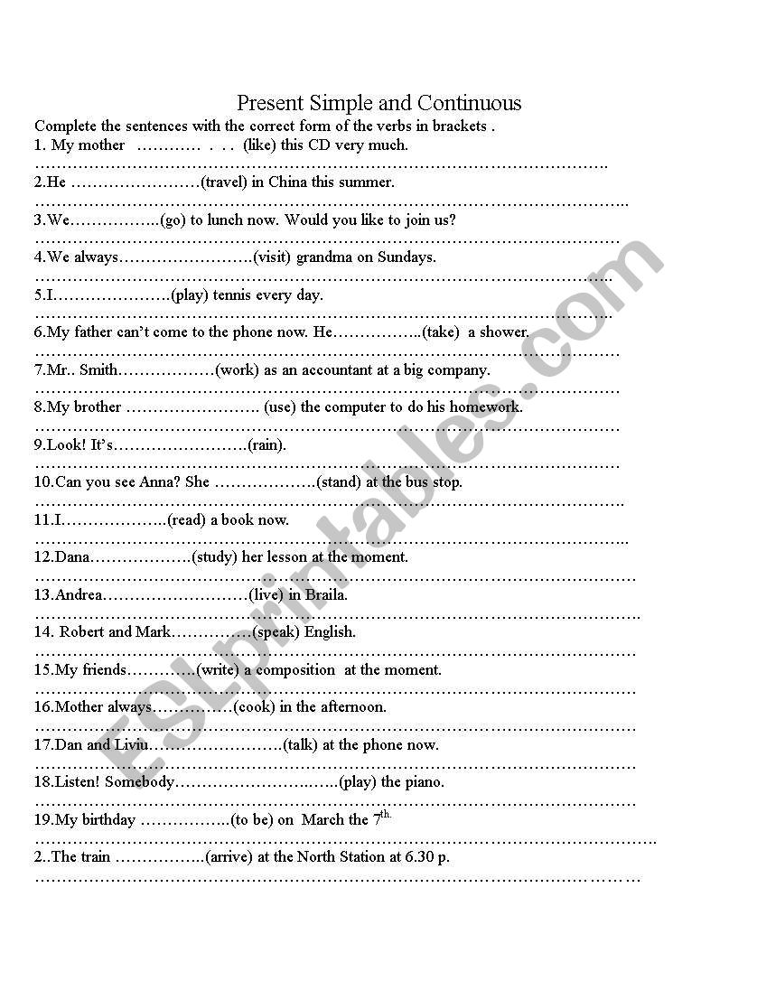 PRESENT SIMPLE AND CONTINUOUS worksheet