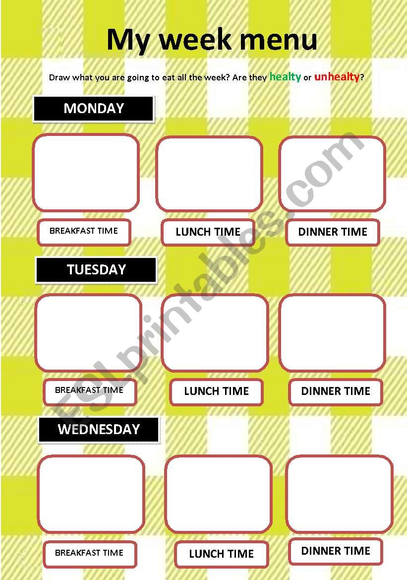 MY WEEK MENU worksheet