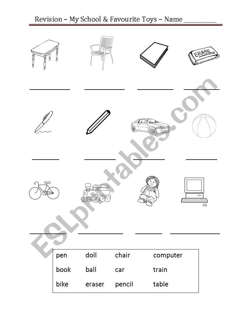 My School and Favourite Toys worksheet