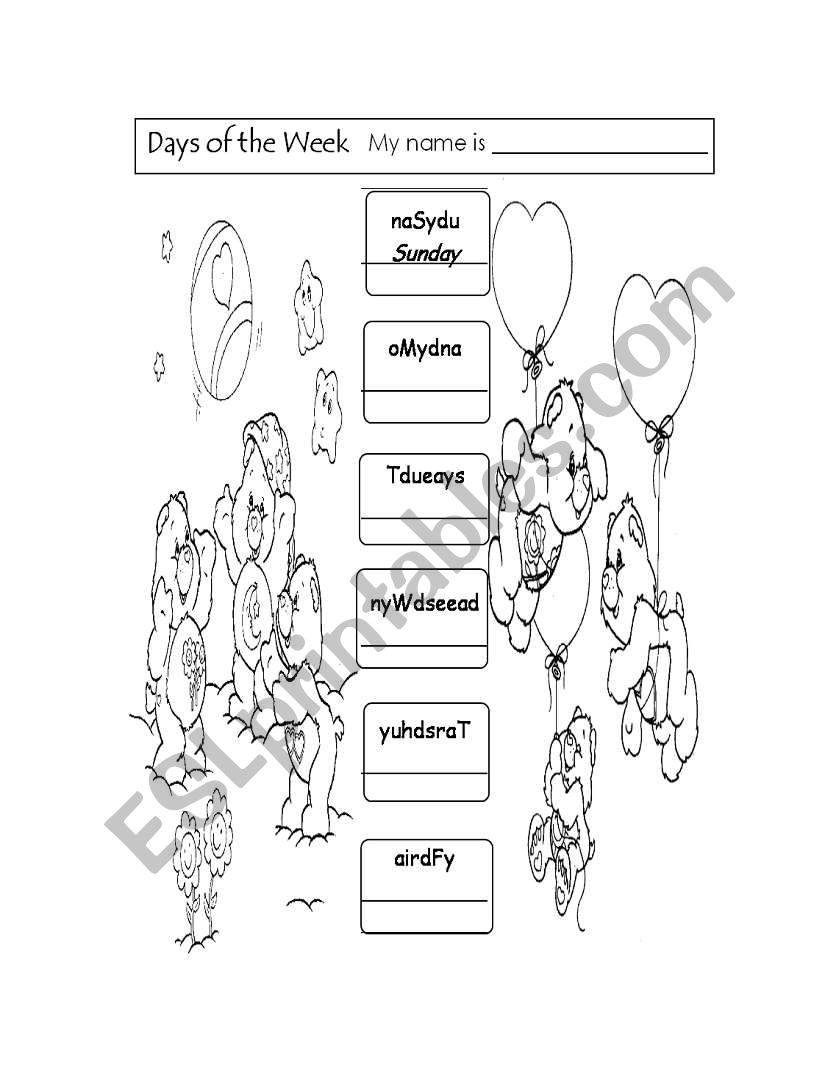 Days of the week!! worksheet