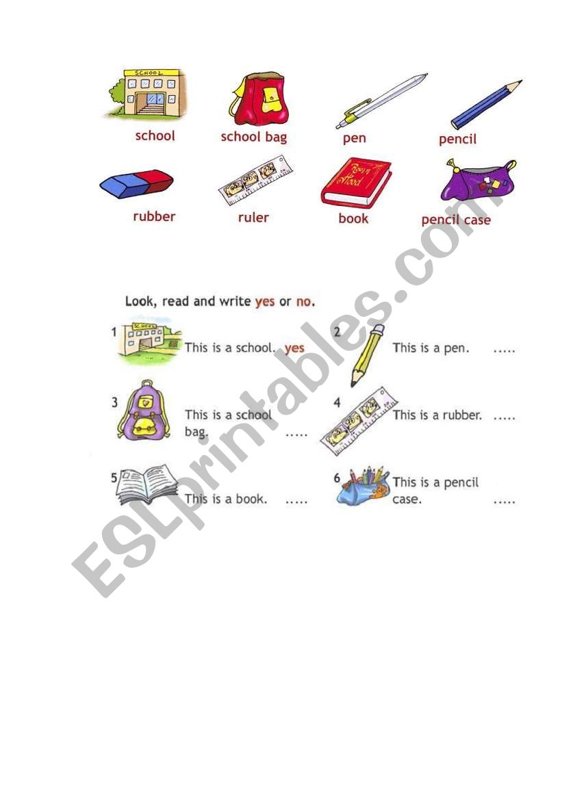 School objects worksheet