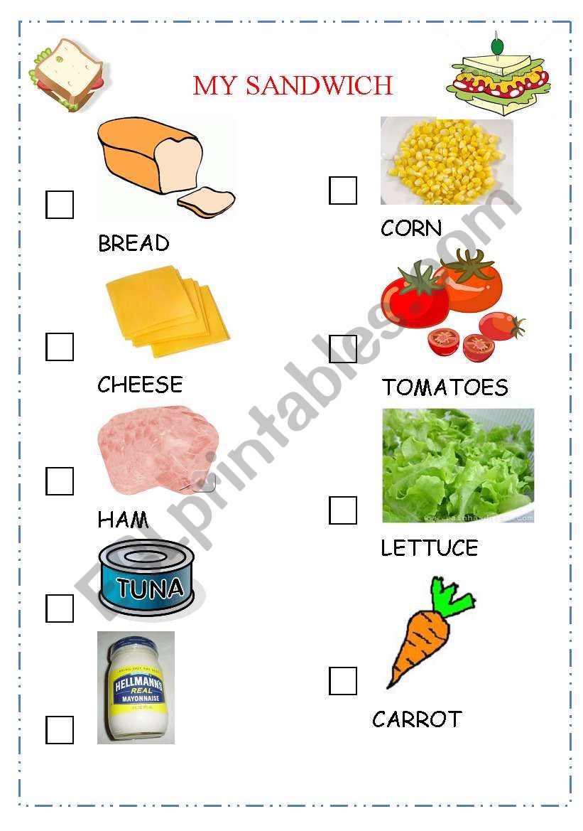 Cooking Class: My Sandwich worksheet