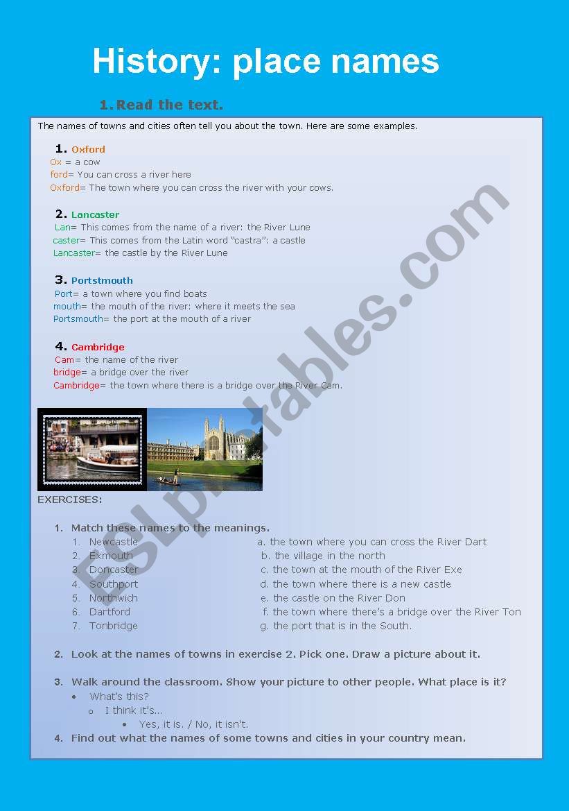 History place names worksheet