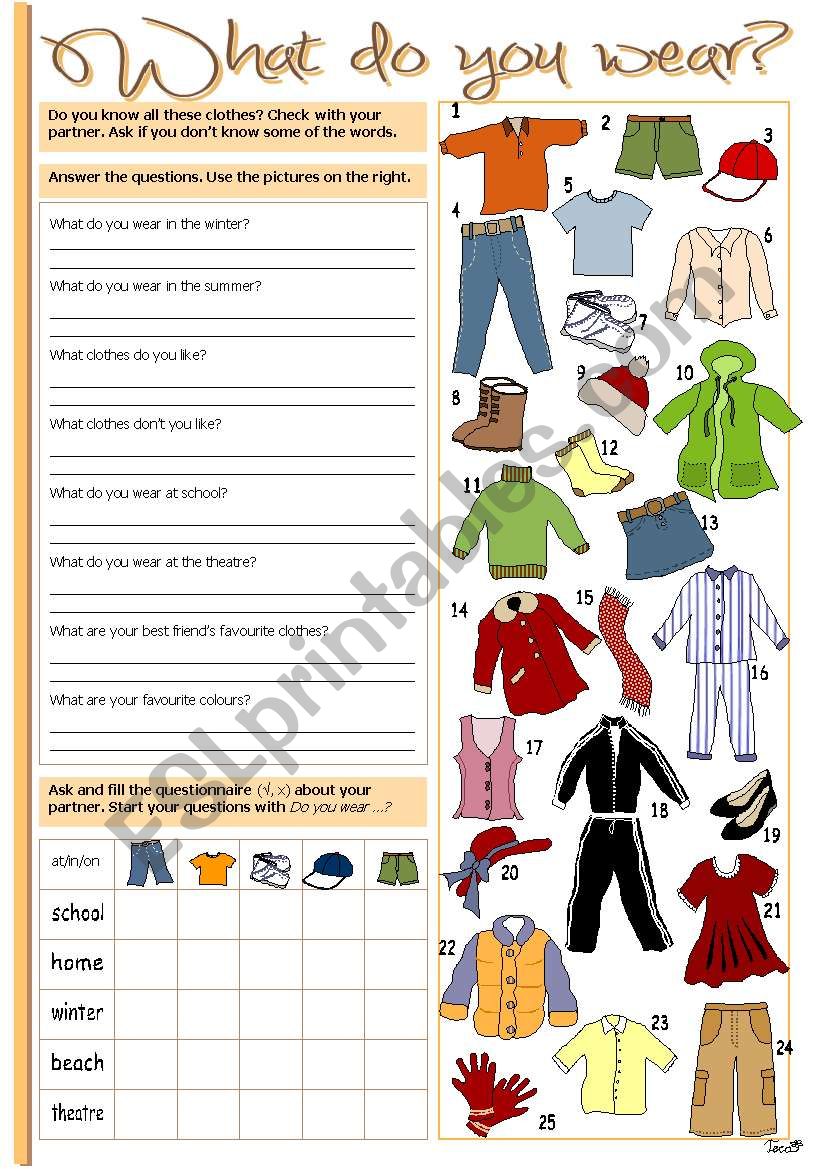 What do you wear? - ESL worksheet by Tecus