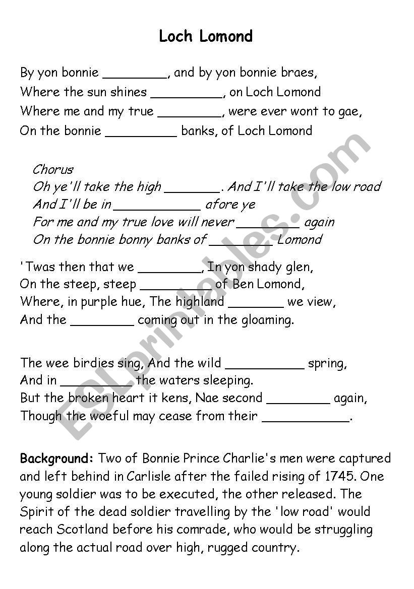 Scottish songs worksheet