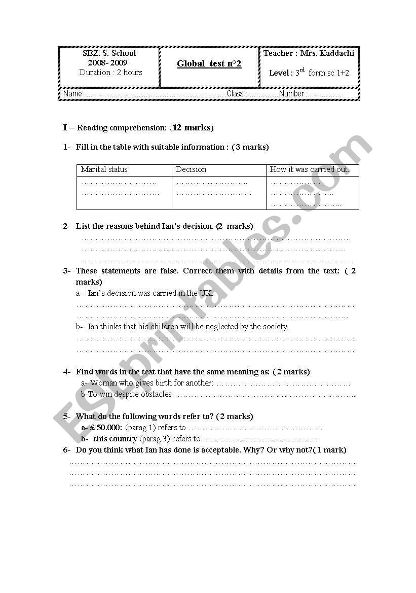 end term test n 2 for 3rd formers 