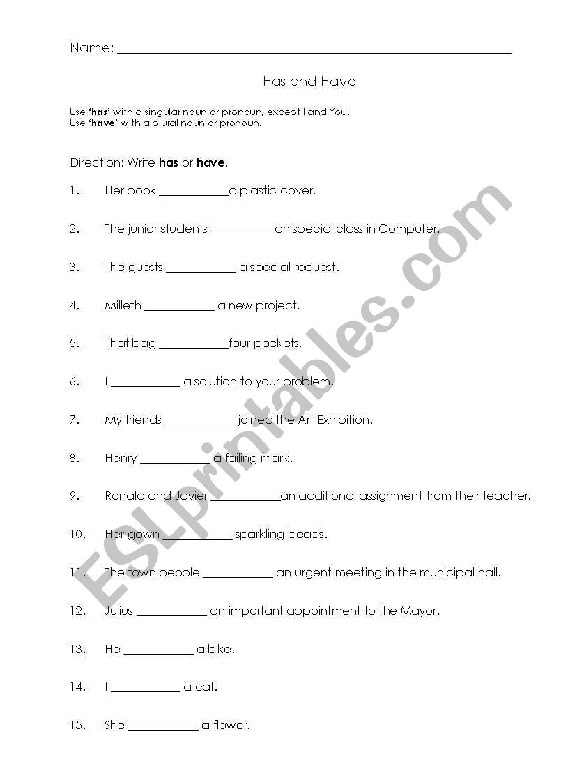 has and have worksheet