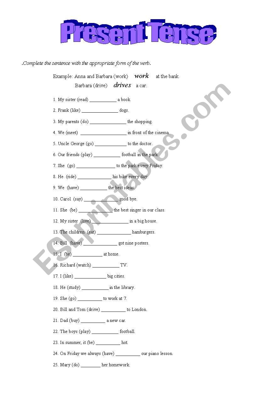 Present Simple tense worksheet