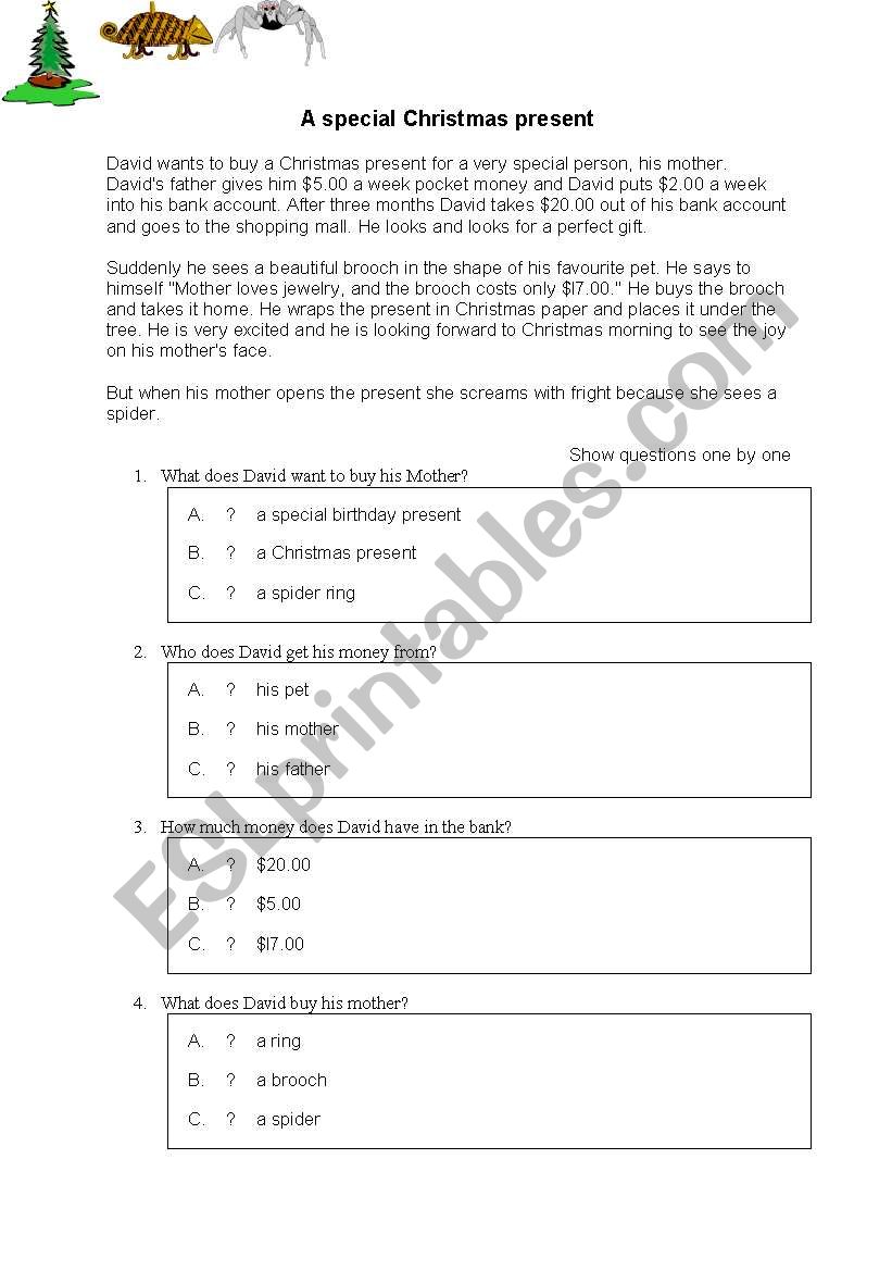a special christmas present worksheet
