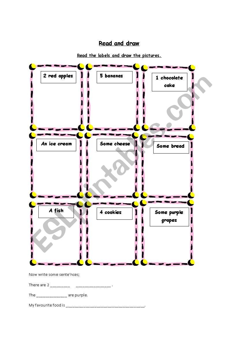 Food read and draw worksheet