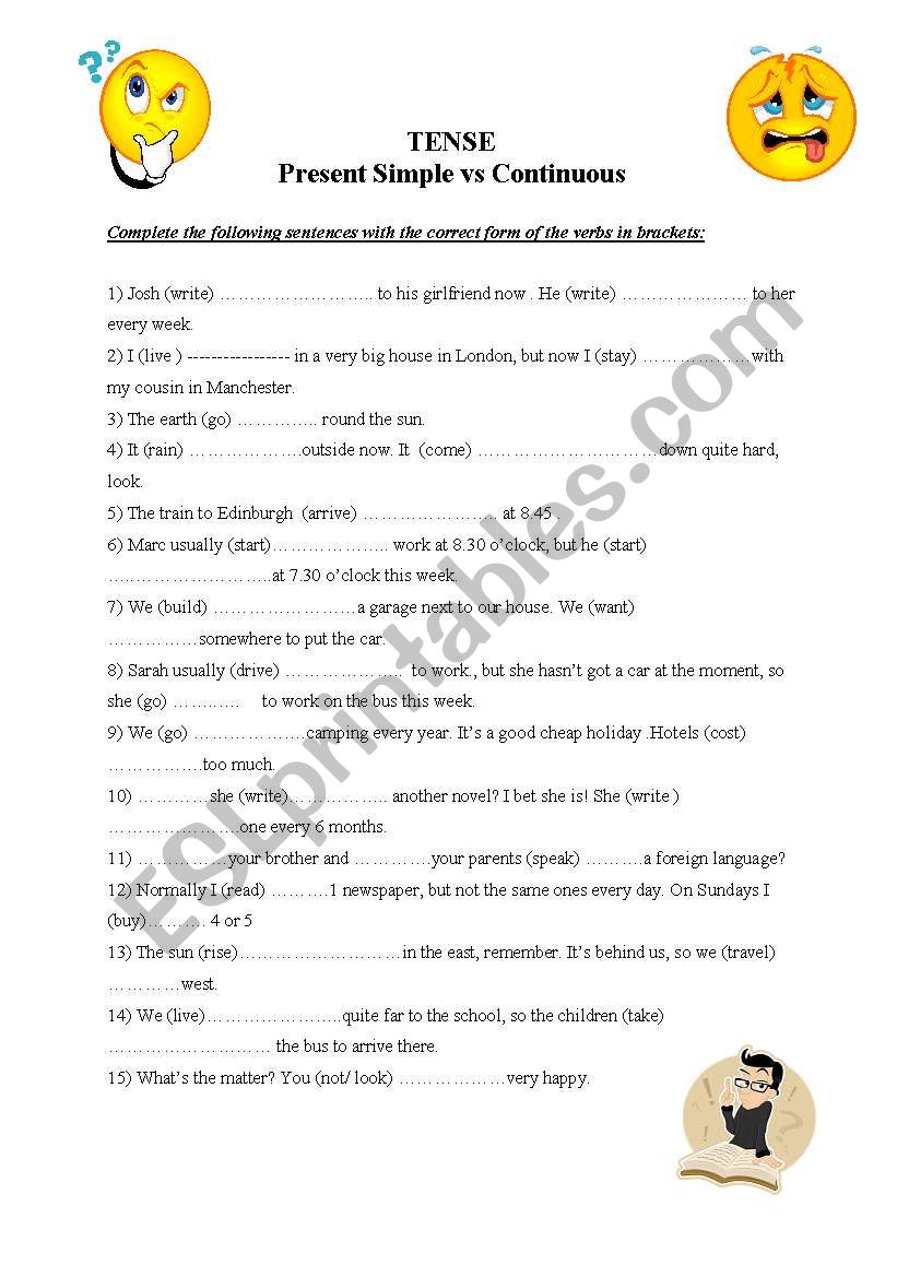 Present Simple VS Continuous worksheet