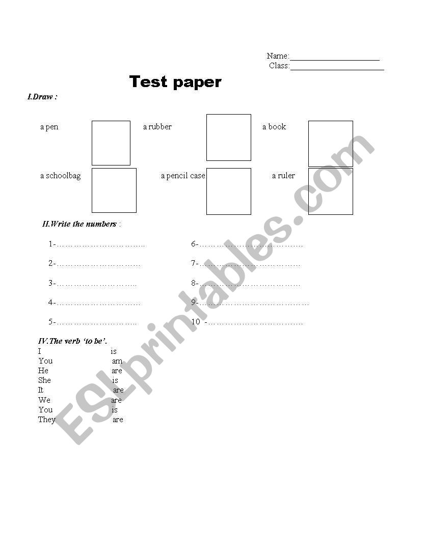 test  paper worksheet