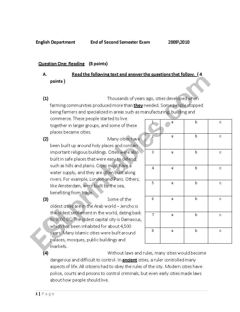 english exam farming worksheet