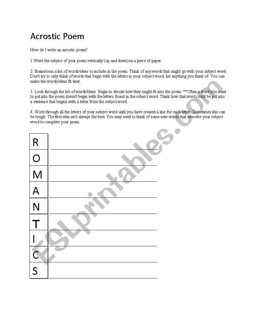 Acrostic Poems worksheet