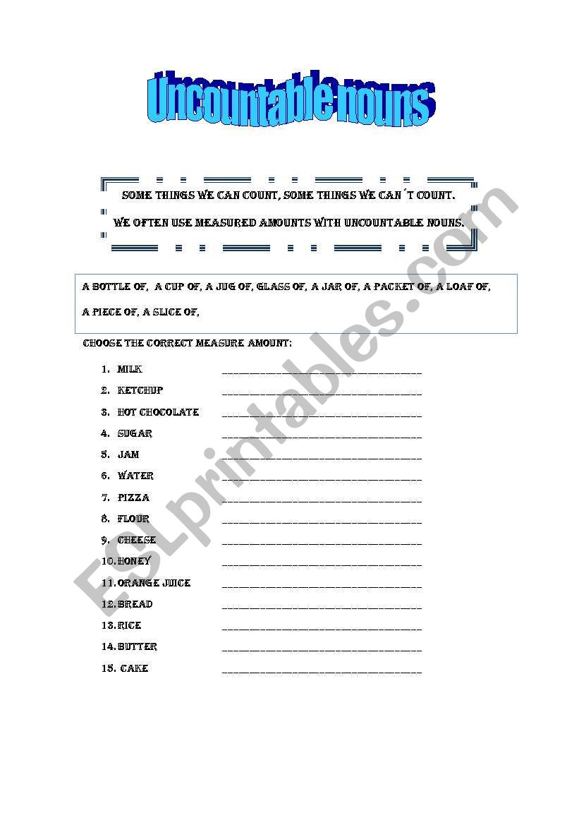 Uncountable nouns worksheet