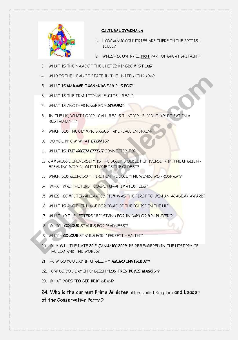 Cultural quiz worksheet