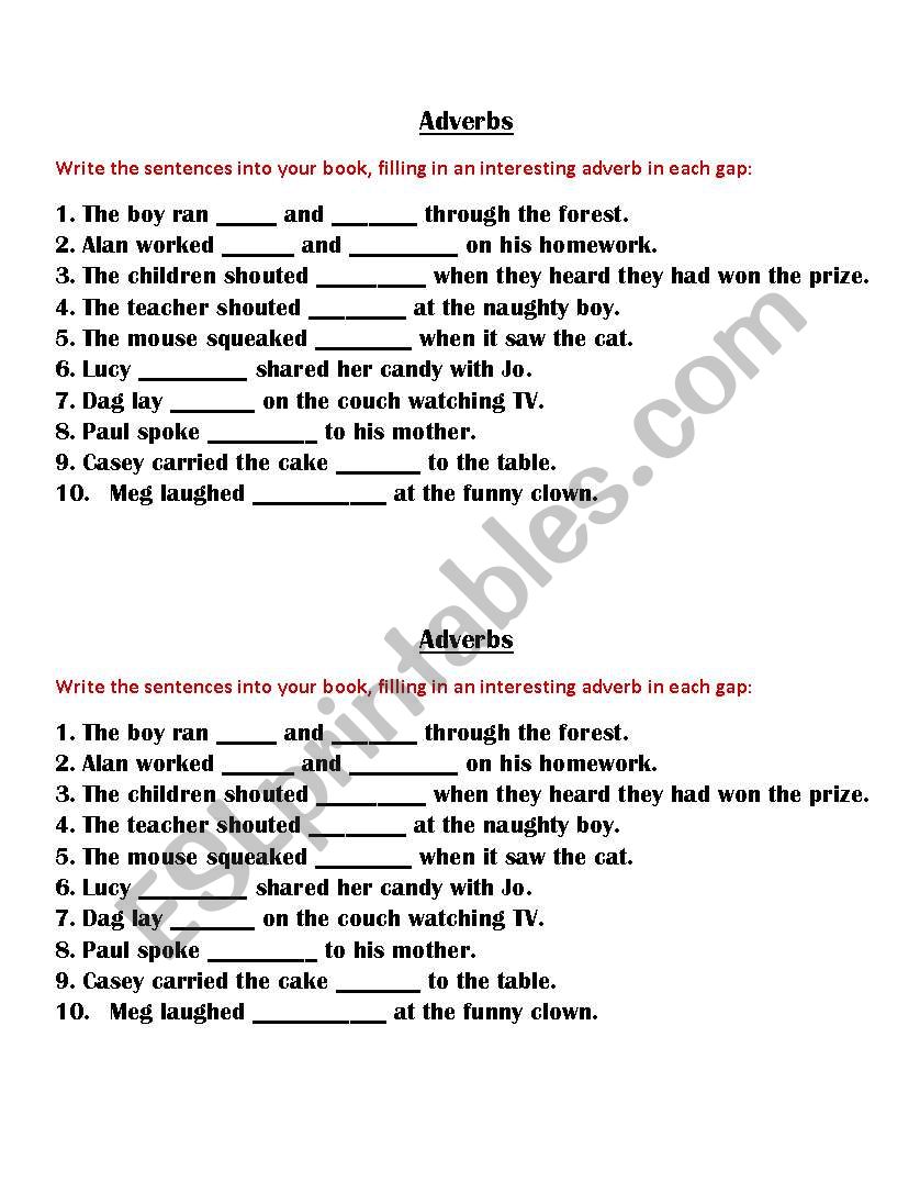 Adverbs worksheet