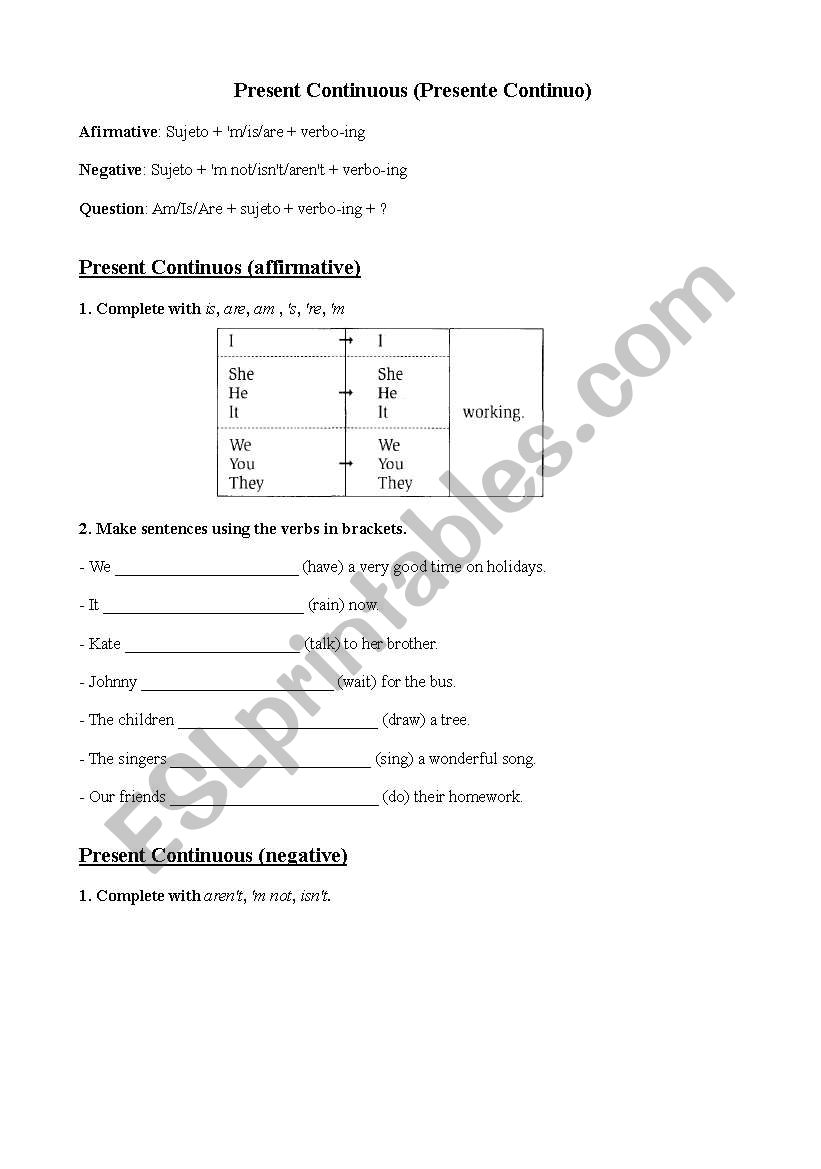 Present Continuous (review) worksheet