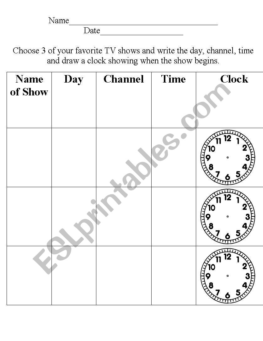 T.V. Time Worksheet worksheet