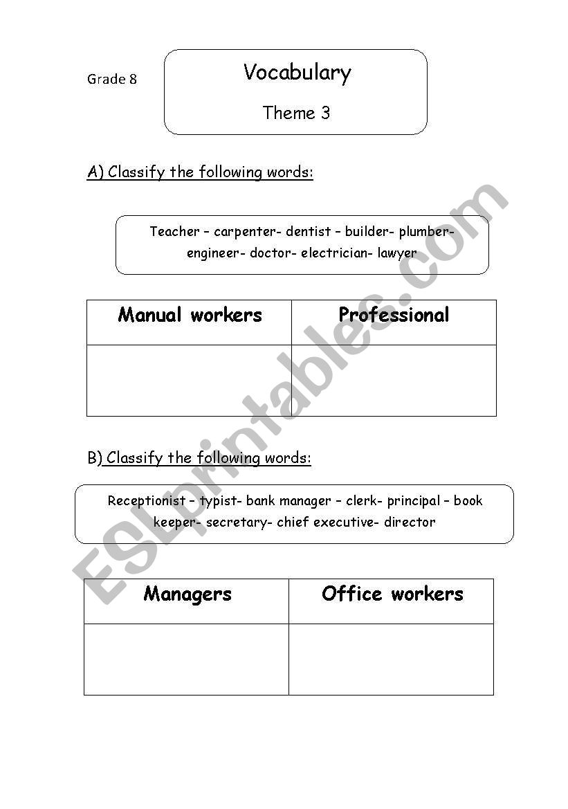 jobs worksheet worksheet