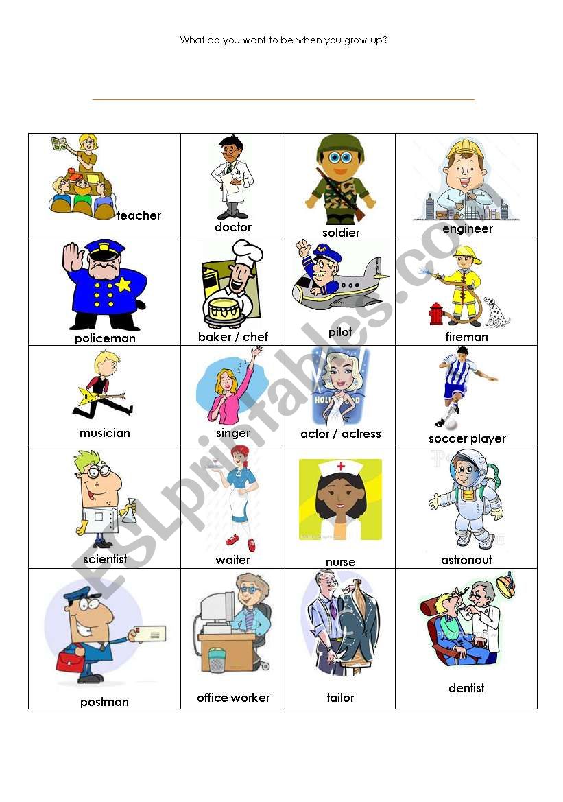 English Worksheets: What Do You Want To Be When You Grow Up? 219