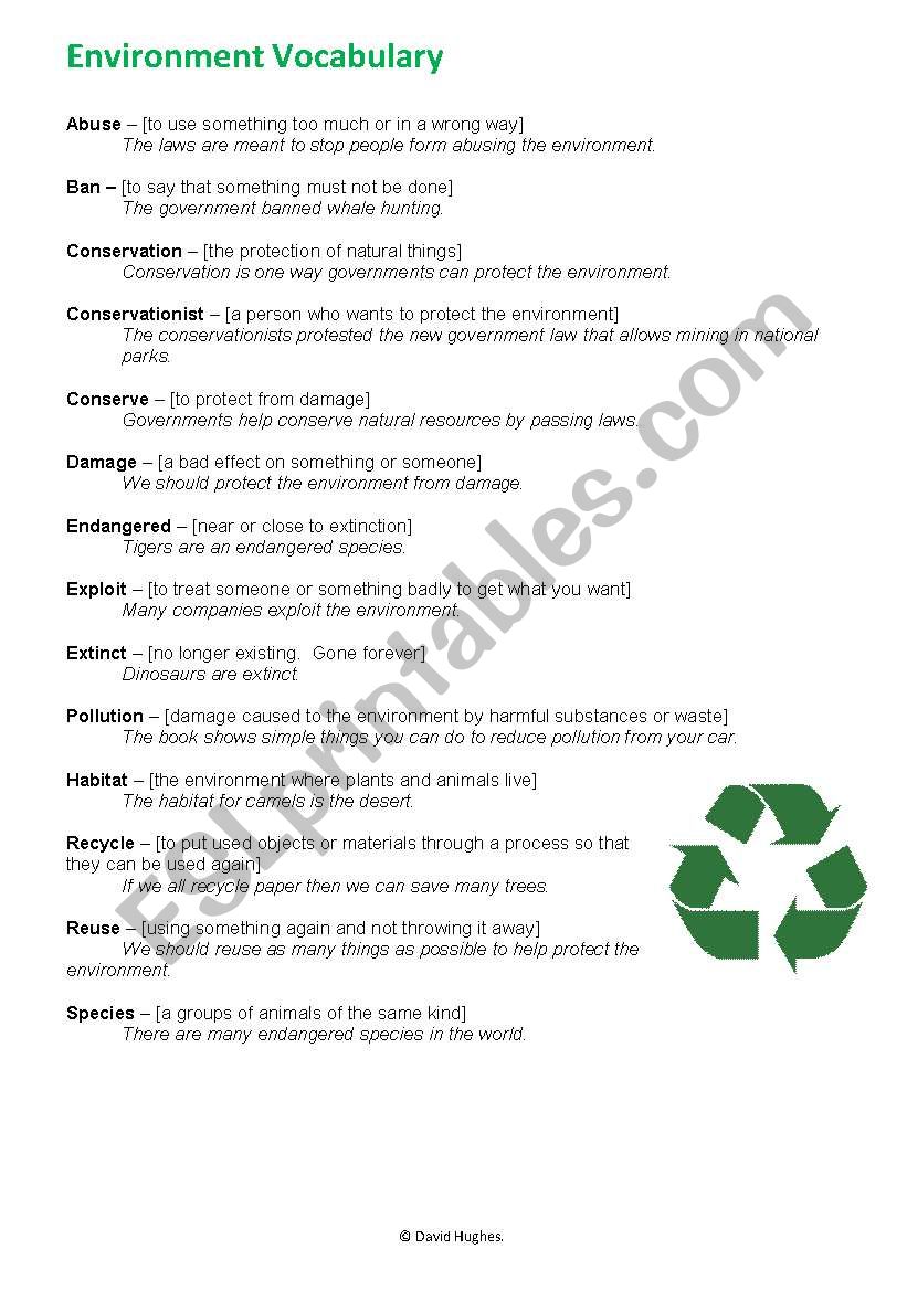 Environment Vocabulary worksheet