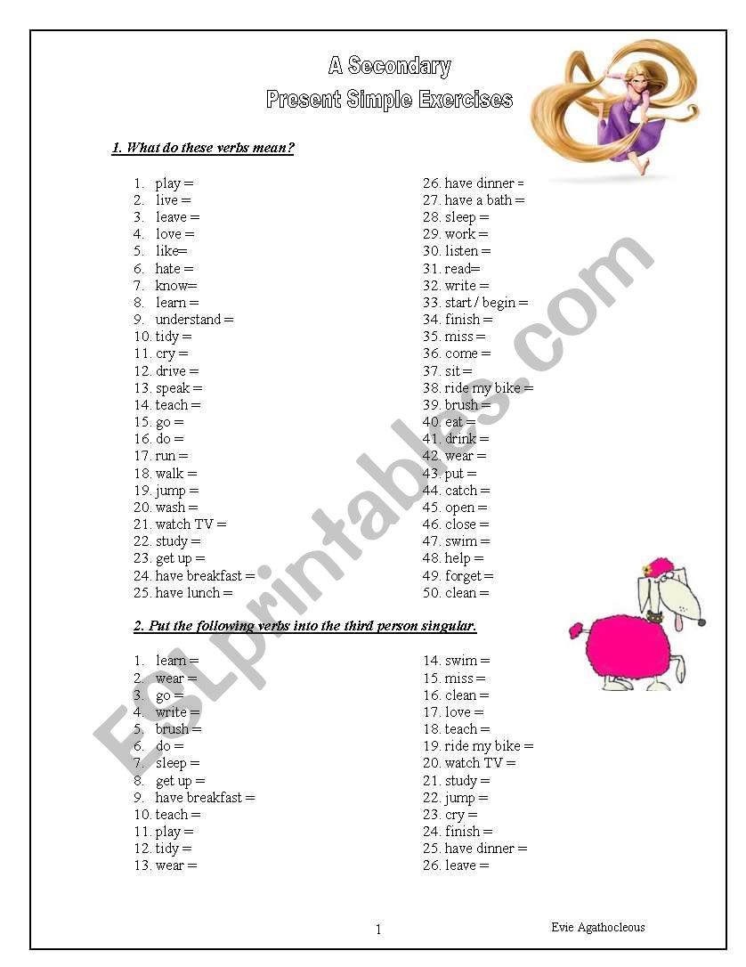 Present Simple Simplified worksheet