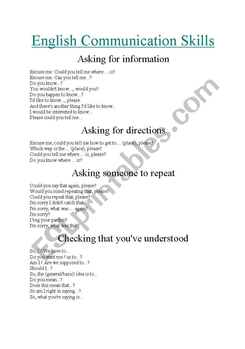 Englsih communication skills worksheet
