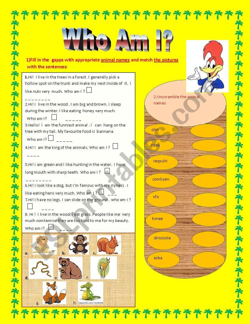 who am I? worksheet