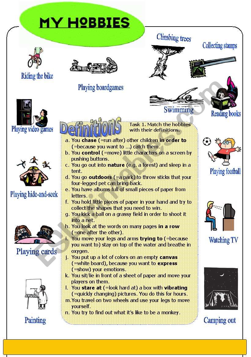 hobbies worksheet