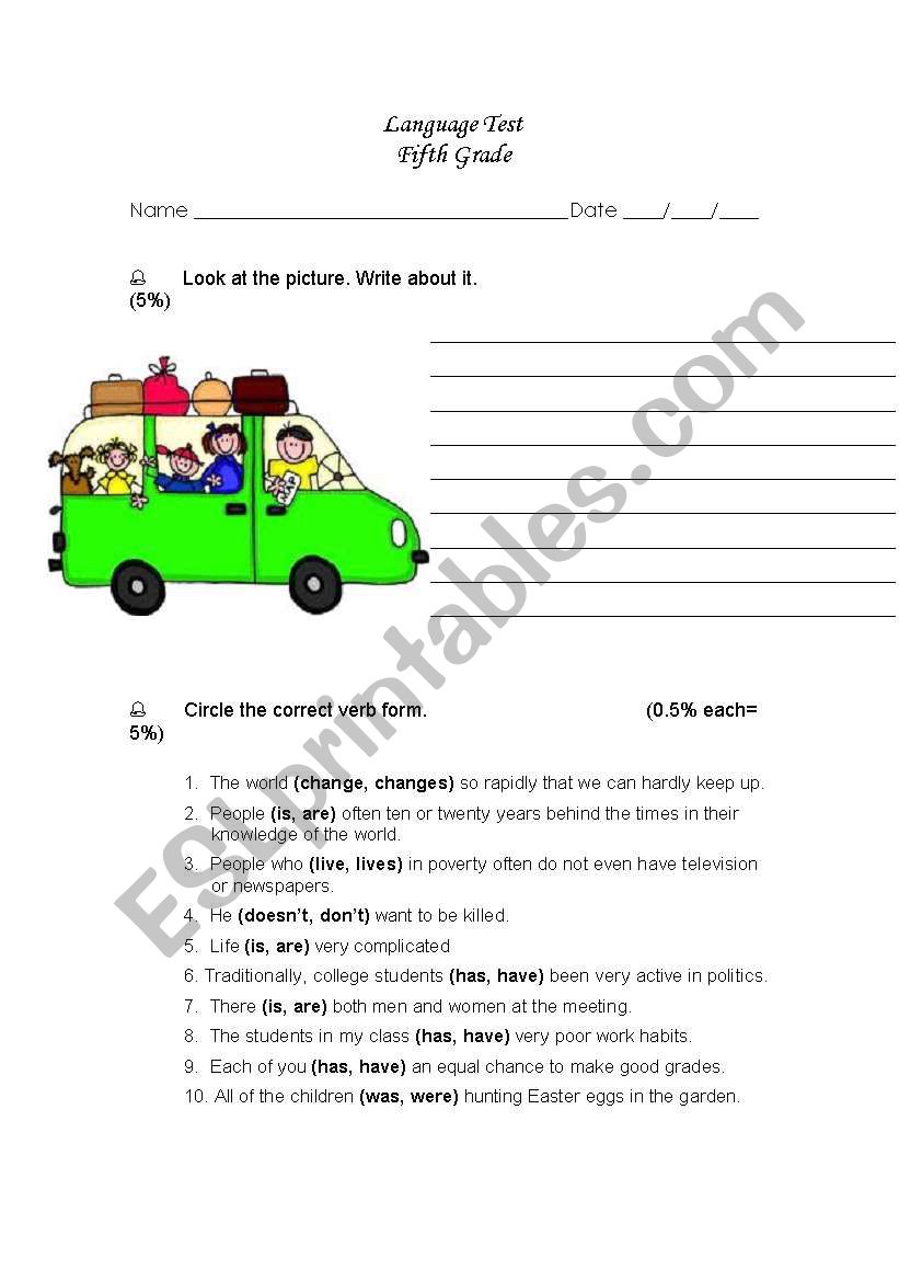 Language test worksheet