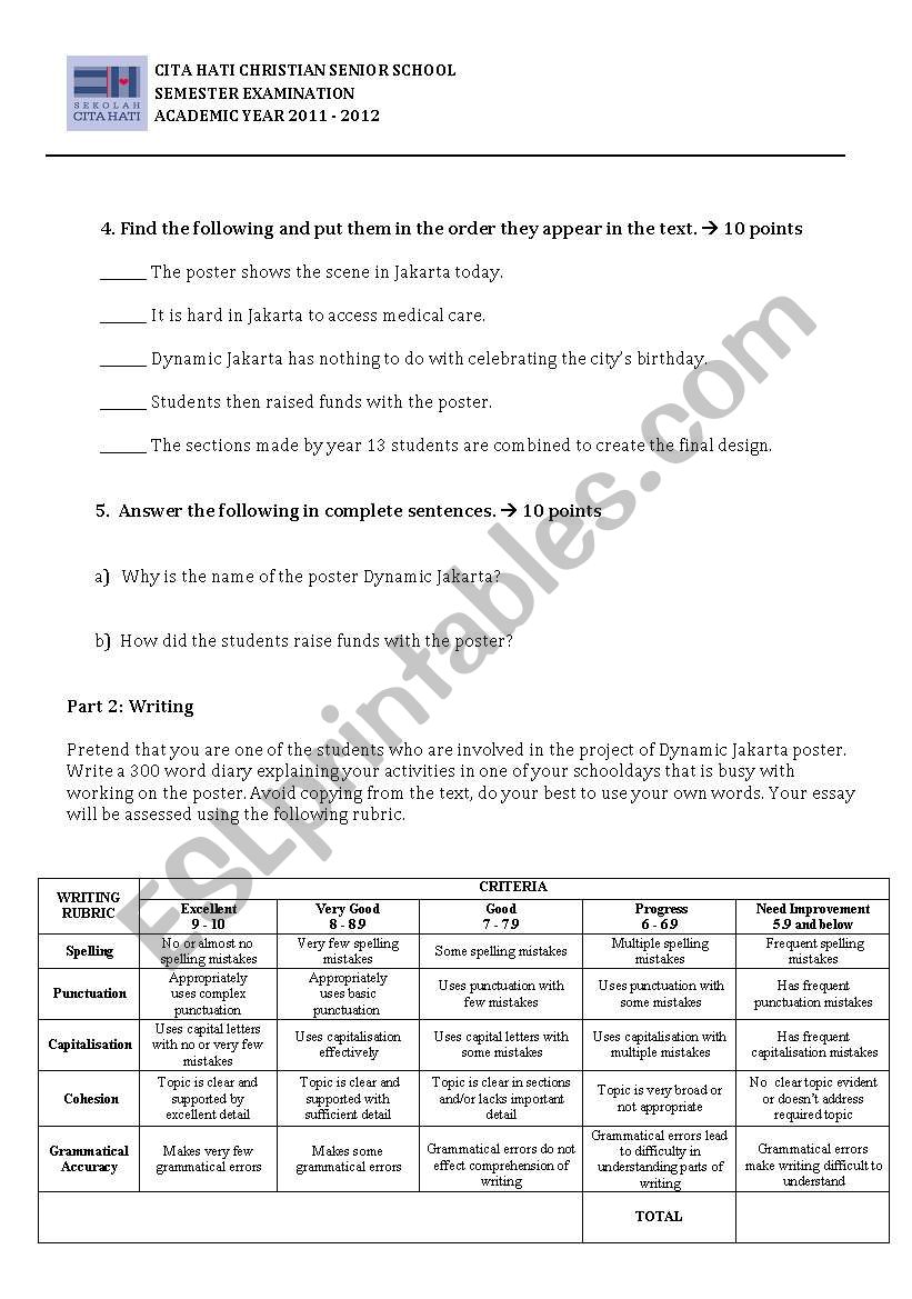 Reading Test for 10th graders Part 3