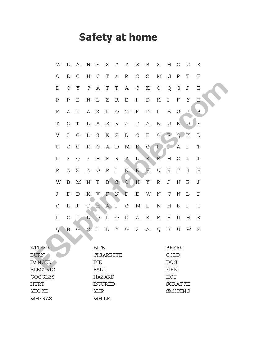 Safety at home word search and fill in the blanks activity - ESL ...
