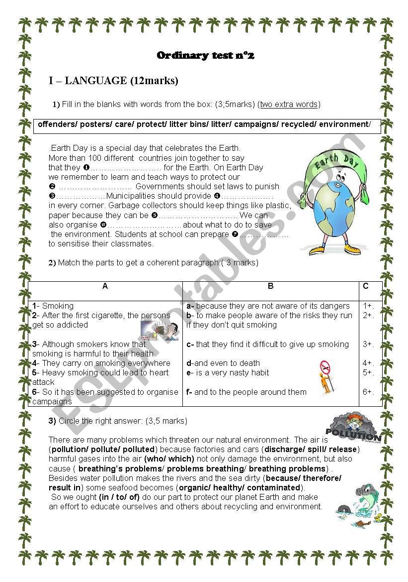 9th form ordinary test n°2/language - ESL worksheet by raihana