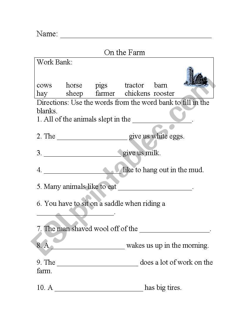 On the Farm worksheet