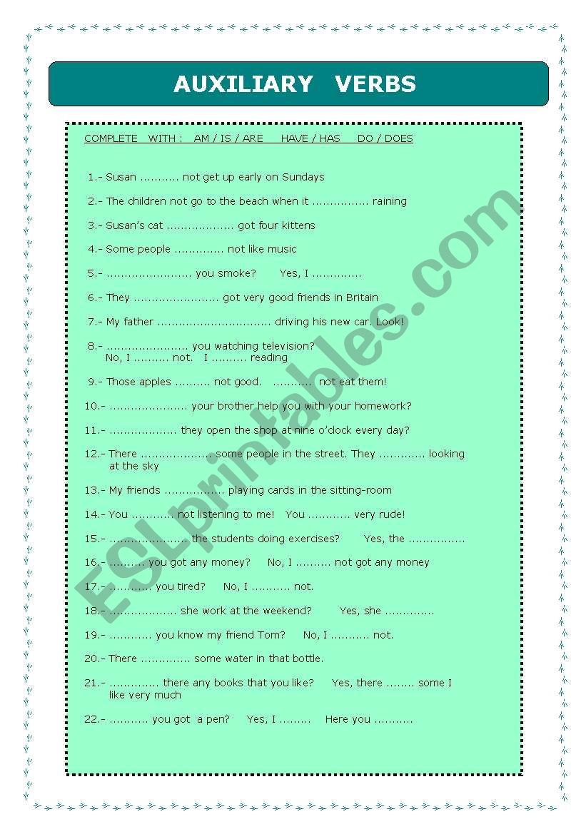 Auxiliary Verbs Worksheet Pdf Verbs Worksheet Auxiliary Verbs 