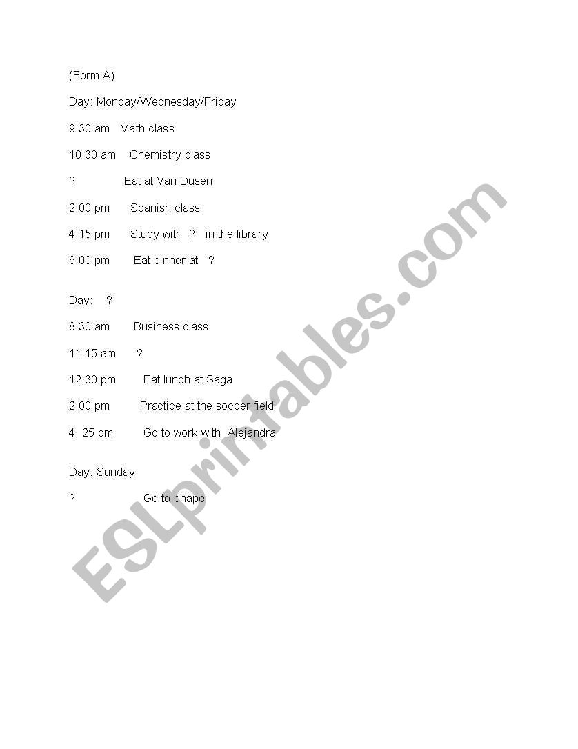 Fill-in-the-blank Schedule worksheet
