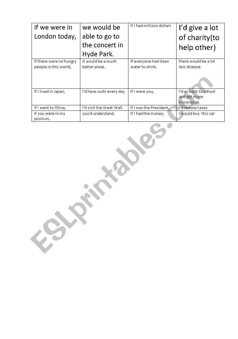 1 and 2 conditional domino worksheet