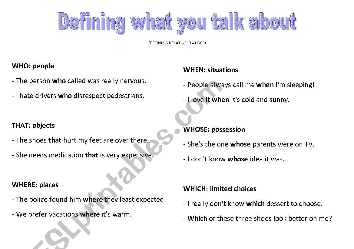 Relative clauses - defining and non defining