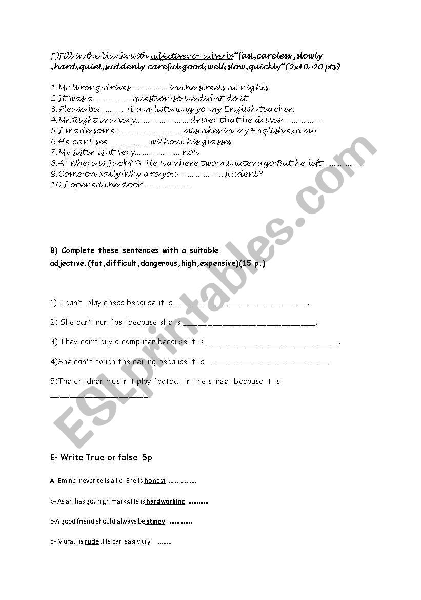 adjective worksheet