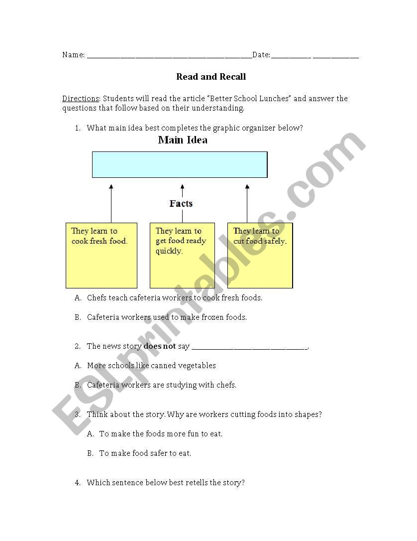 Read and Recall worksheet