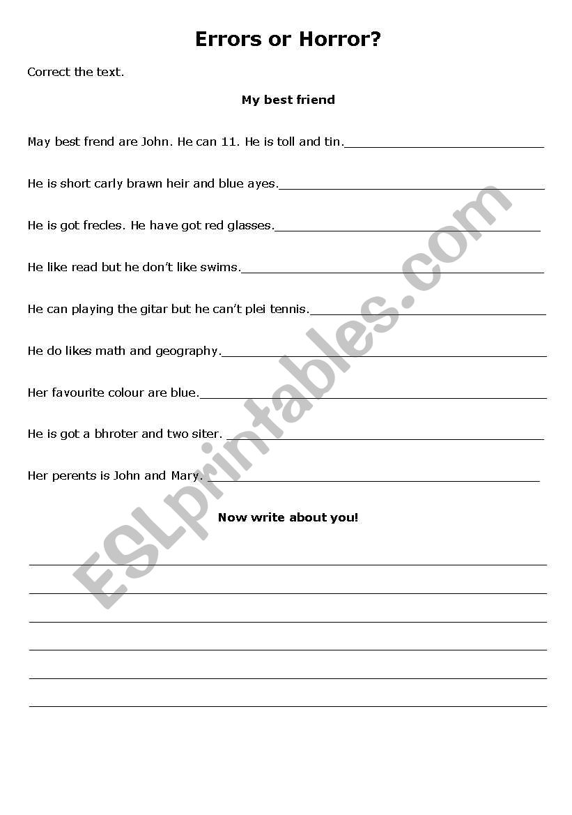 Errors or Horror? worksheet