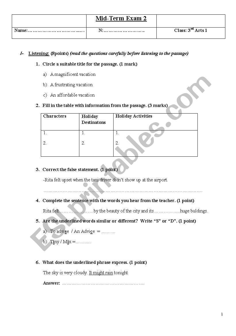 Mid-term Test worksheet