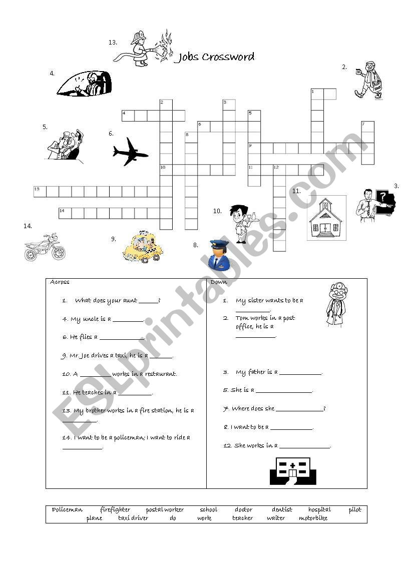 Jobs crossword worksheet