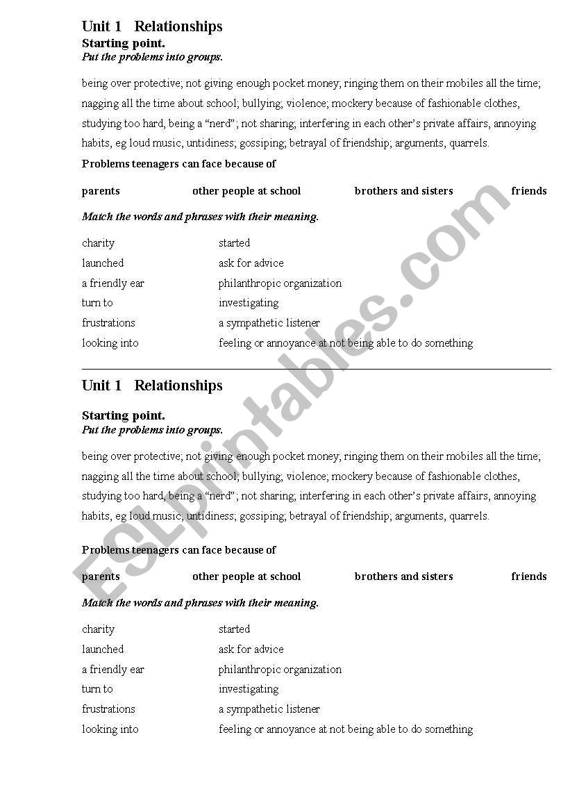 Relationship worksheet
