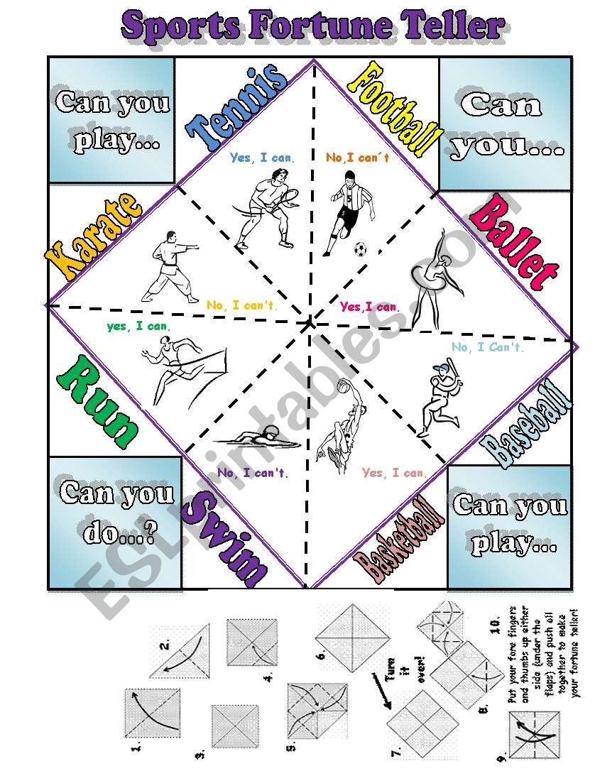 Sports Fortune Teller - Can/ Can´t - ESL worksheet by serennablack