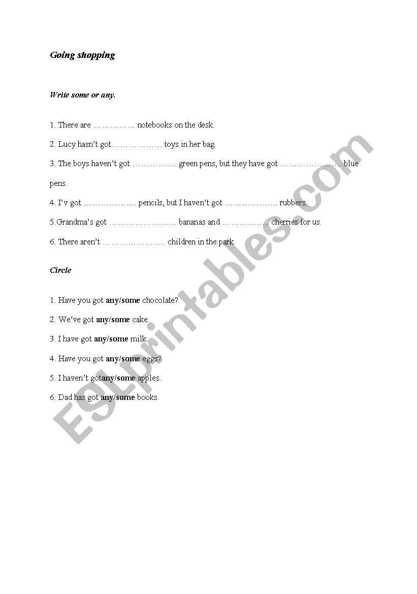 Going shopping worksheet