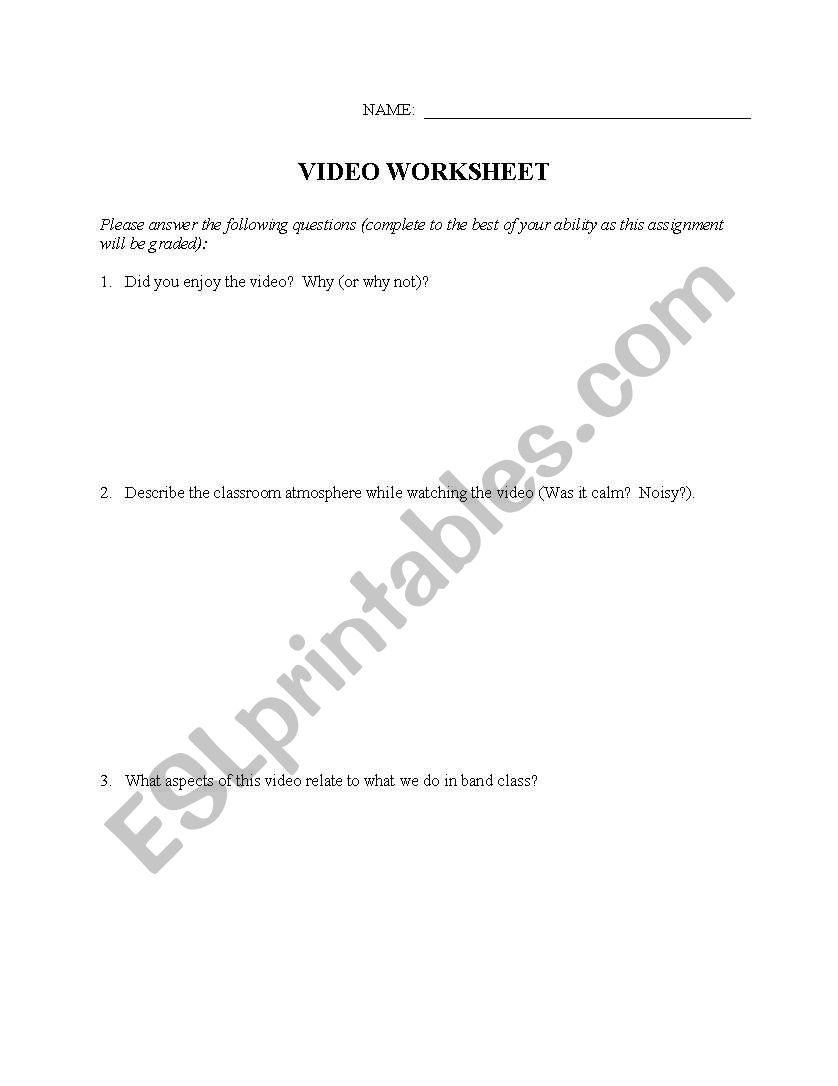 Video Worksheet worksheet