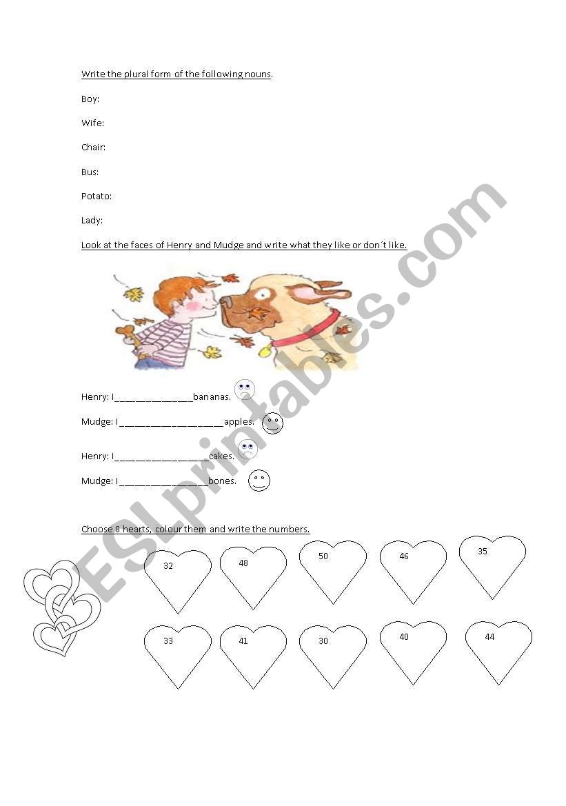 plurals/numbers worksheet