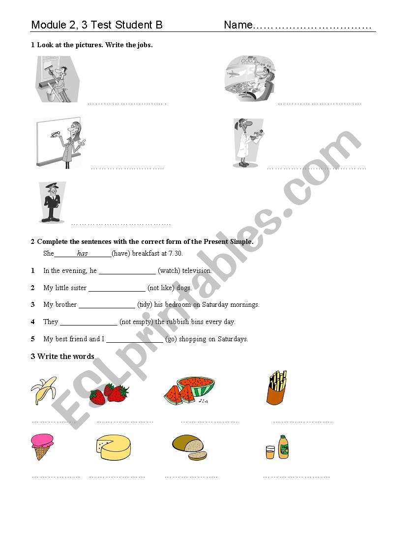 food worksheet